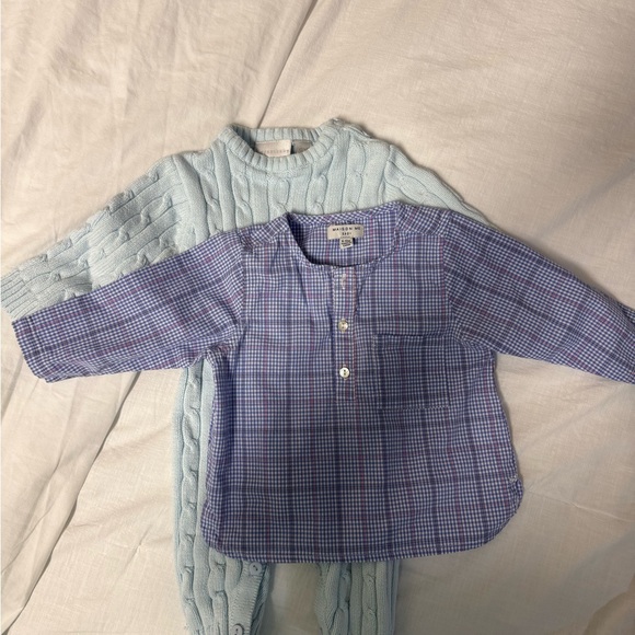 Maison Me Other - Maison Me Baby Blue Knit Onesie and Plaid Shirt Set